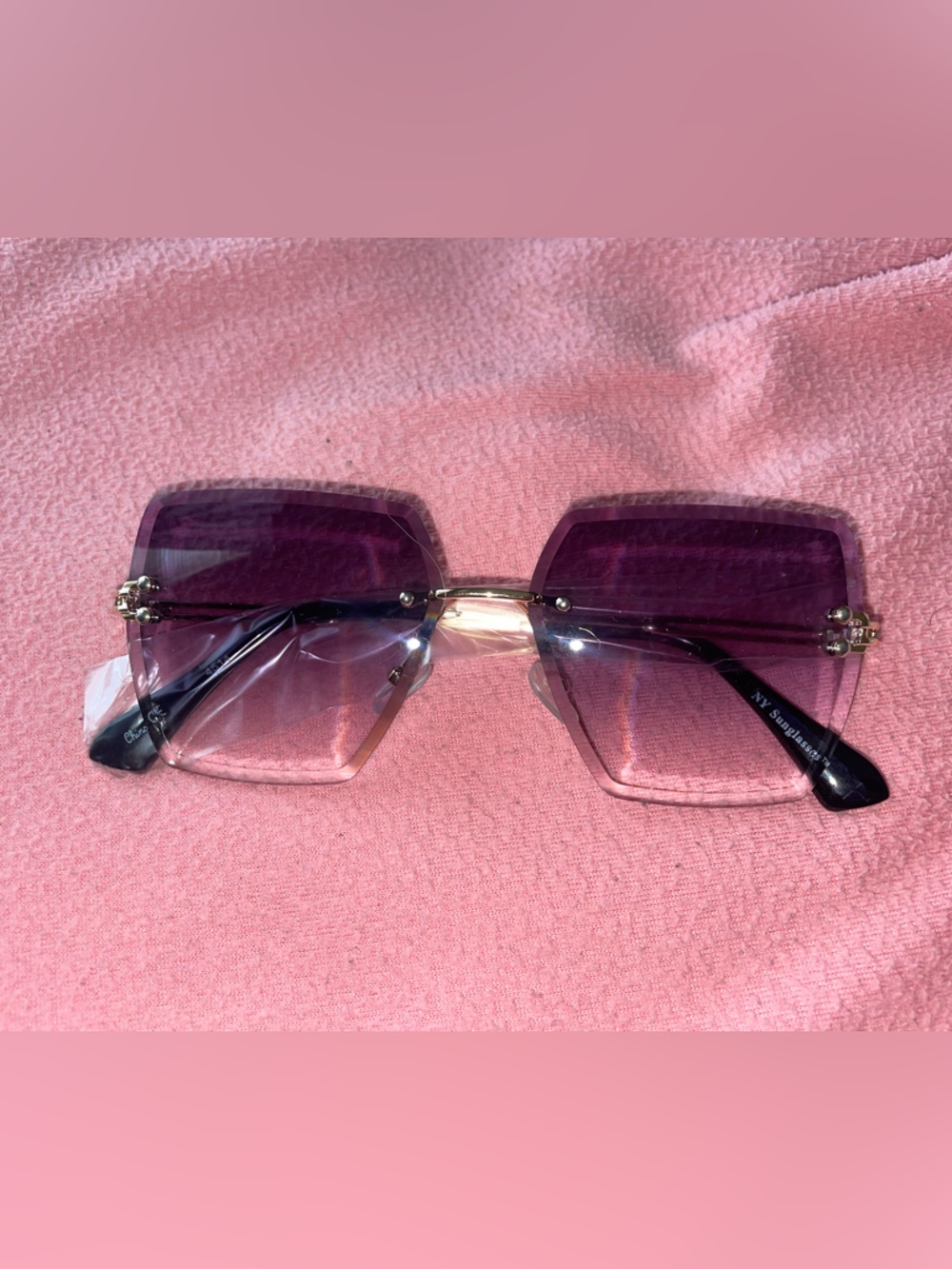 Purple Rimless Fashion Sunglasses - Unbranded